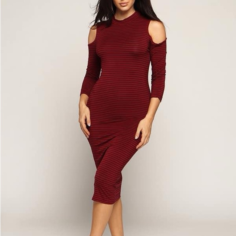 Burgundy Cold shoulder dress